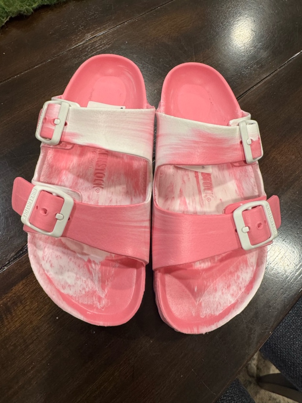 Birkenstock Arizona Essentials Slide Sandal in Pink and White - Picture 2 of 6